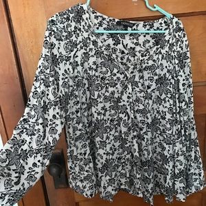 White and black floral peasant shirt